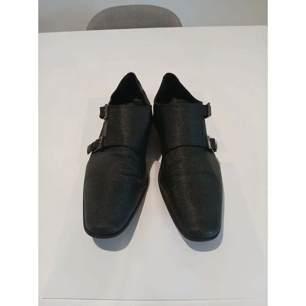 Calvin Klein Mens Butler Black Leather Monk Strap Dress Shoes Size 13